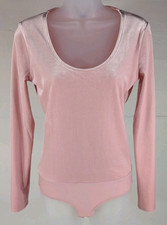 NWT J. Crew pink velour long sleeve scoop neck one piece bodysuit ladies Small