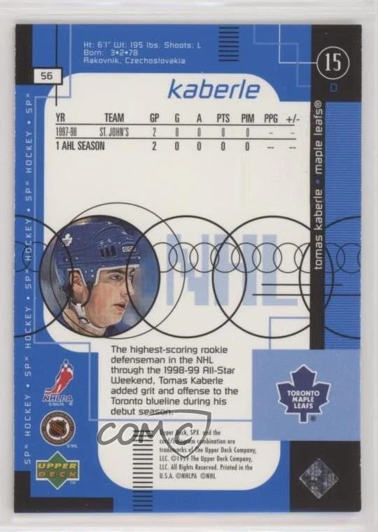 1998-99 SPx Top Prospects Tomas Kaberle #56 Rookie RC - Image 2 of 2