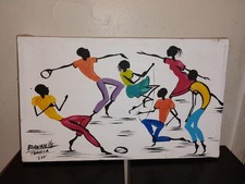 Vintage Jamaican Oil Painting Children Playing  Signed Bernadette