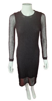 Jonathan Simkhai Midi-Langarmkleid schwarz Spitze Netzmuster Größe S