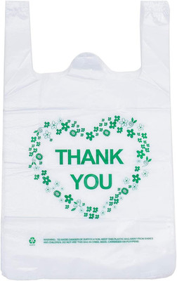 Thank You T Shirt Bags White Plastic Grocery Bags with Handles,Standard