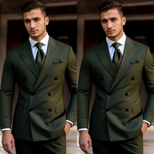 Olive Green Men Suits Prom 2Pcs Wedding Business Formal Jacket Tuxedo Office