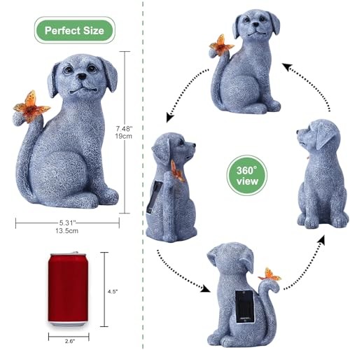 Garden Decor Solar Dog Statues: Outdoor Sculptures with Glowing Gray Dog