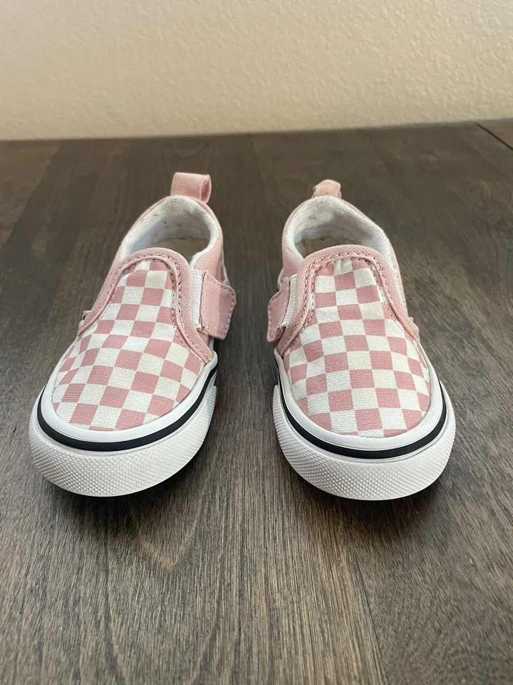 Vans Old Skool V Niño Pequeño Talla 5.5 Rosa Blanco Cierre Lateral Zapatos A Cuadros Defectuosos Foto 3 de 4