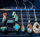 Vintage Sterling silver Southwest Native Rings,  Turquoise Coral Necklaces Lot 8