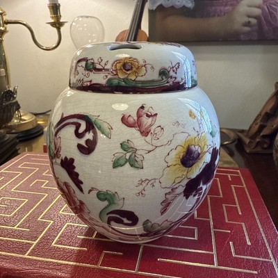 Vintage Ginger Jar w/ Lid Masons Ironstone England Back Stamp Floris of London 