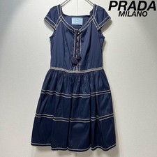 PRADA Navy & White A-Line Dress - Size 38, Cotton Nylon, Non-Functioning Stylish