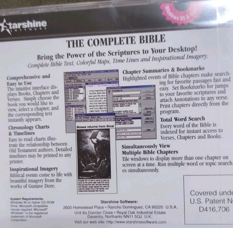 The Complete Bible CD-ROM 1999 Windows 95 Starshine Software Sealed  - Image 2 of 2