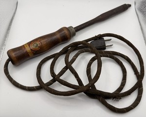 Vintage Lenk Mfg Co Soldering Iron Wood Handle Cloth Power Chord Works Great