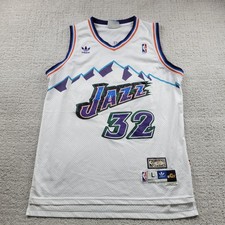 Utah Jazz Jersey Mens Large White NBA Basketball Adidas Karl Malone 32 Throwback