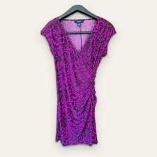 Chaps Faux Wrap Dress Magenta Pink Size PS (Petite Small) Cinch Summer Party