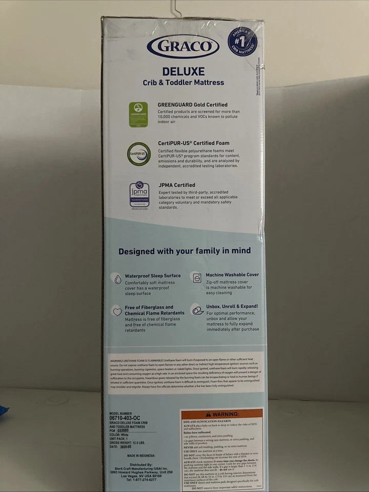 Colchão de espuma GRACO Deluxe em uma caixa para berço e cama infantil tamanho padrão - Imagem 2 de 4