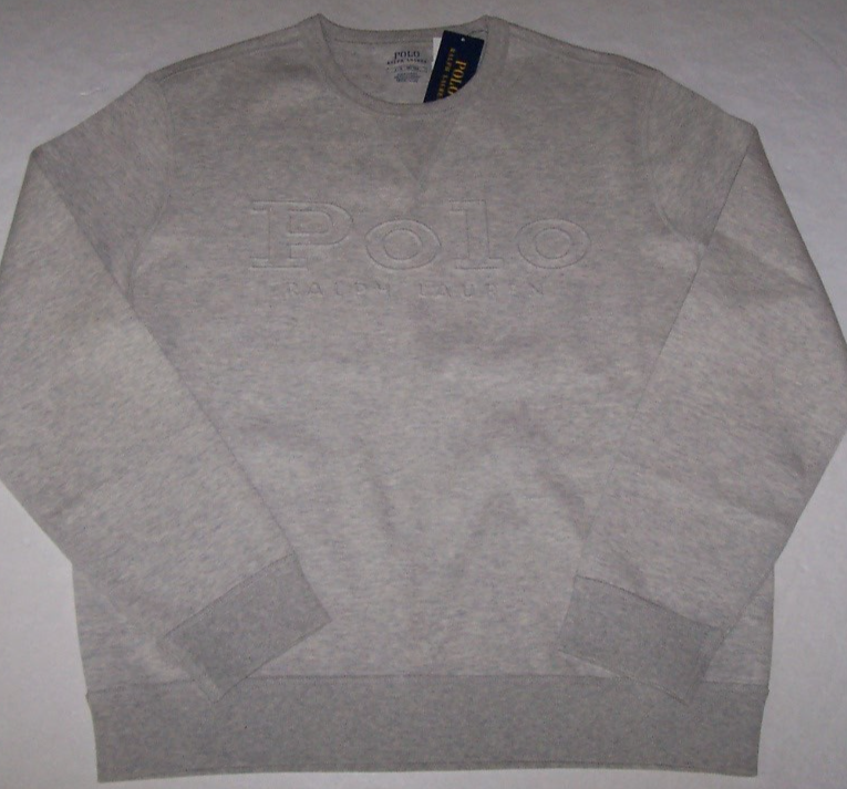 Polo Ralph Lauren GRIGIO HEATHER doppia maglia felpa goffrata uomo L PONY nuova con etichetta