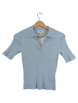 ONLY Life Damen Strickpullover Polokragen Rippstrick Hellblau Gr. S