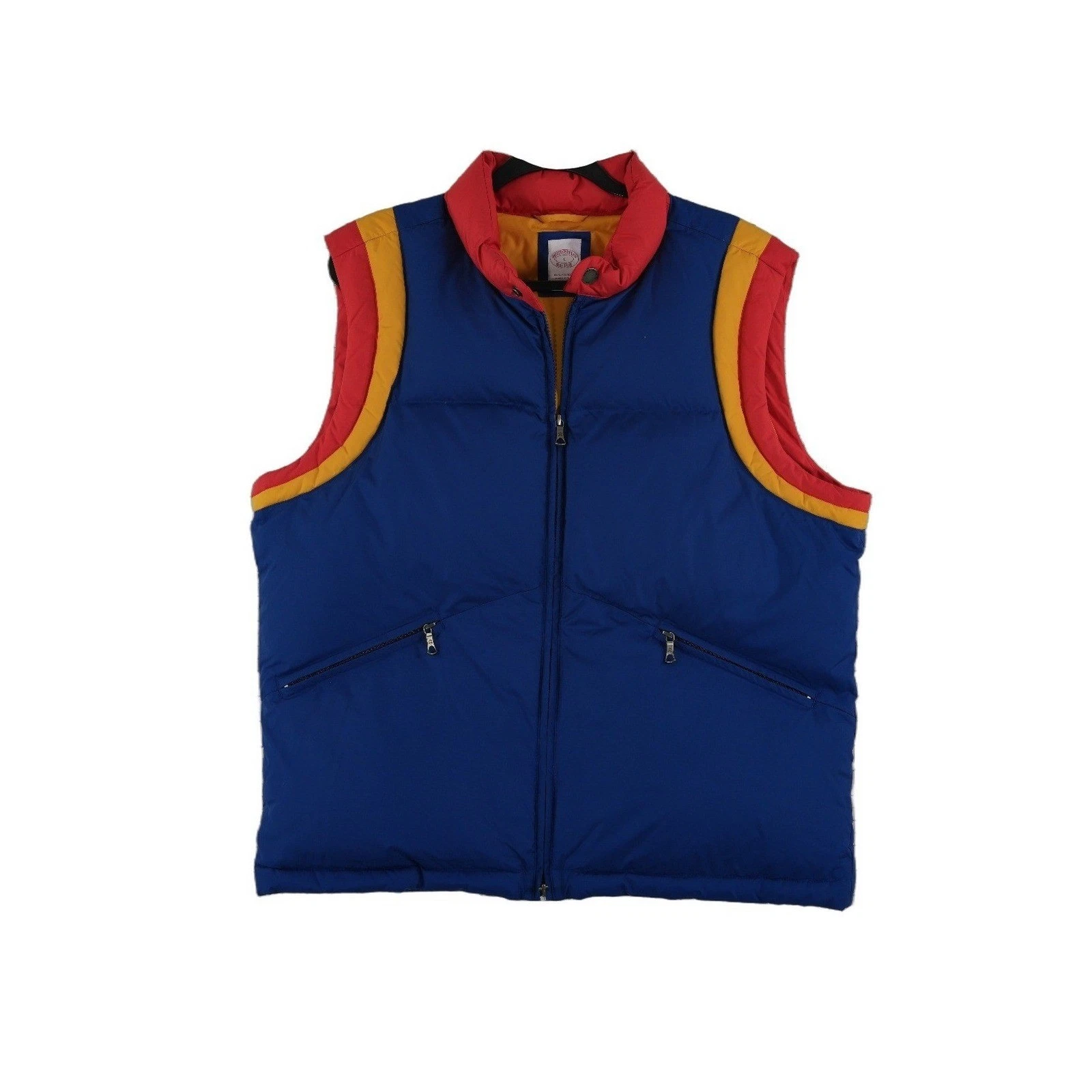 Brooks Brothers Puffer Vest Men's Size Large Blue Red Yellow Colorblock Full Zip
