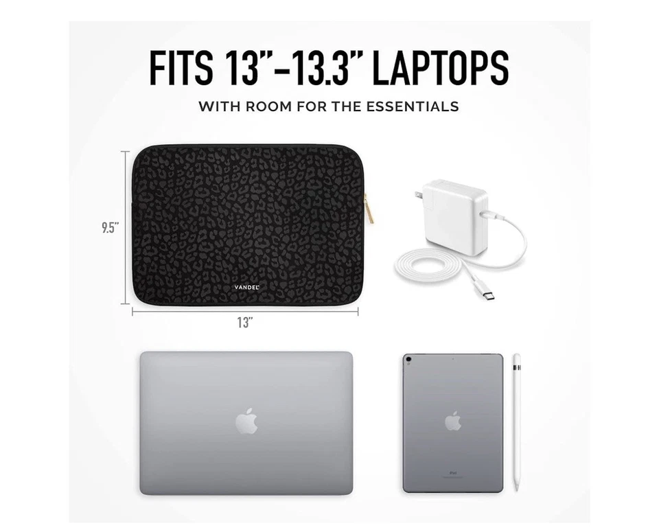 Funda negra leopardo para MacBook Air 13” se adapta a bolsa de neopreno para portátil de 13-13,3” Foto 2 de 3