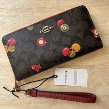 NWT Coach Long Zip Around Wallet In Signature Canvas With Ornaments Print 288