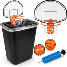 Mini Basketball Hoop Trash Can Set, Includes Clip-On Hoop with Backboard,