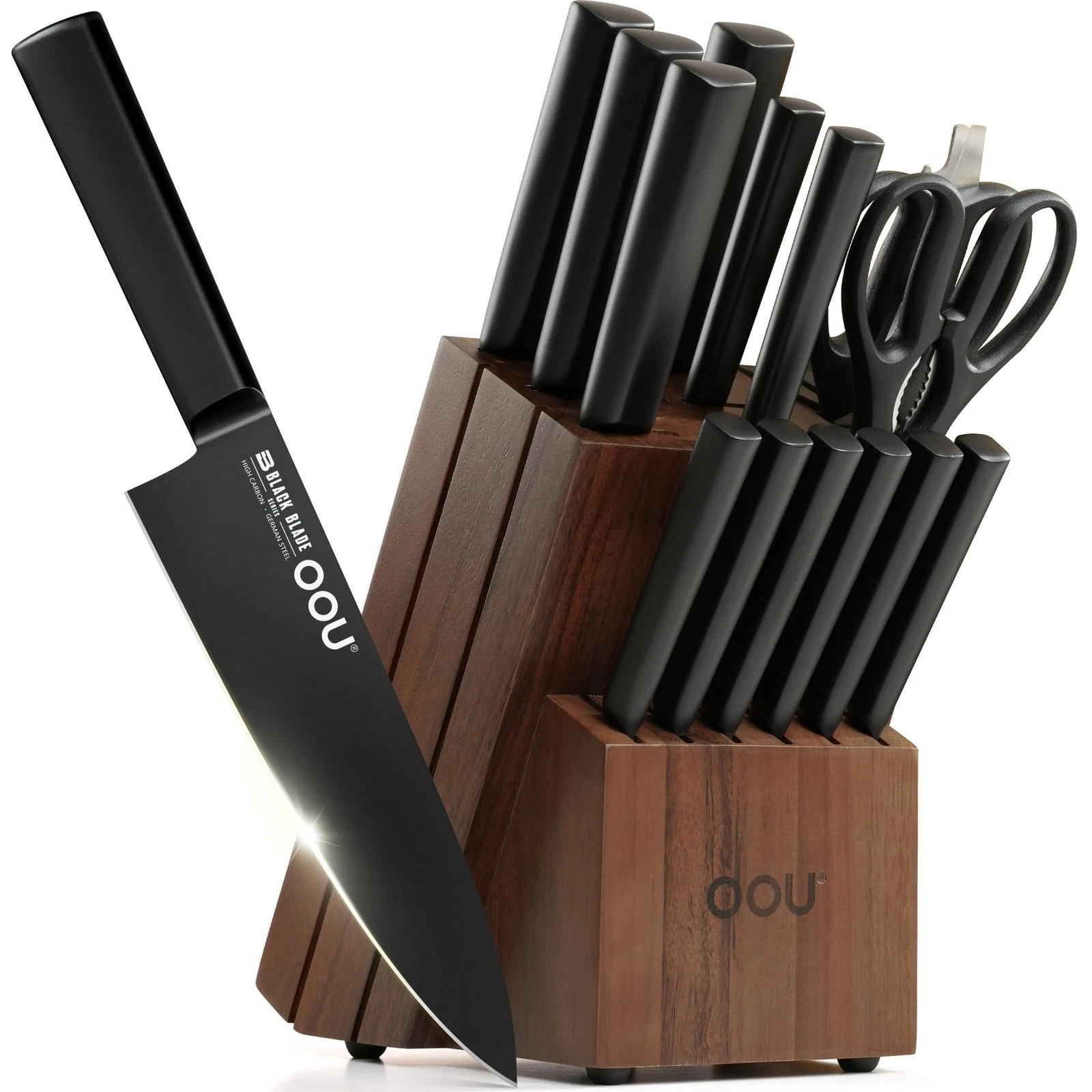 Kitchen Block Set - 15 Pieces High Carbon Stainless Steel Chef Sets, Anti-Rus...