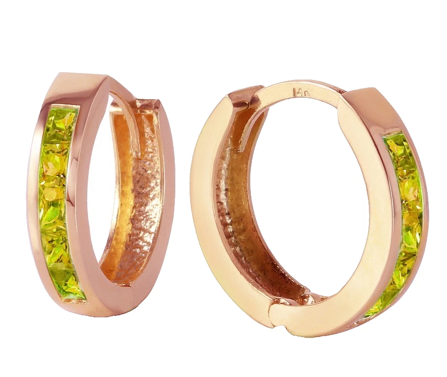 Solid 10k Rose Gold Leverback Huggie Hoop Earrings 1.10 Carats Natural Peridot - Image 2 of 4