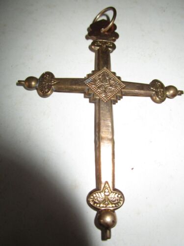 Jolie grande croix normande 19ème en métal doré ou plaqué or - Photo 1/7