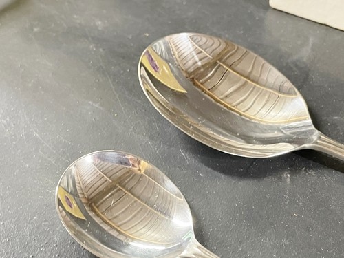 VINTAGE LARKO SILVER PLATE SPOON SERVING SET ORIGINAL BOX LEWIS ROSE SHEFFIELD - Picture 4 of 9