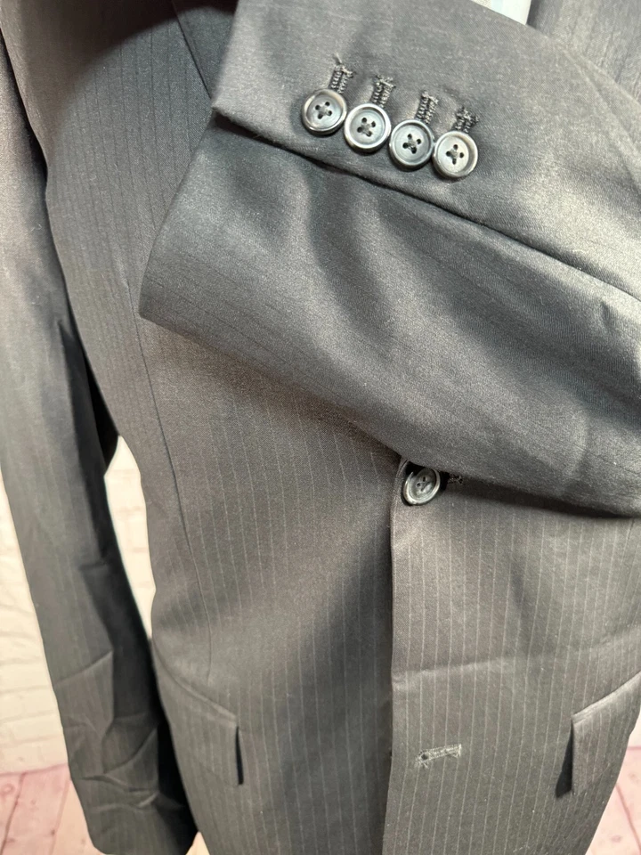 Calça masculina PERRY ELLIS listra preta frente plana 2 peças terno 42R jaqueta 39x30 - Imagem 4 de 4