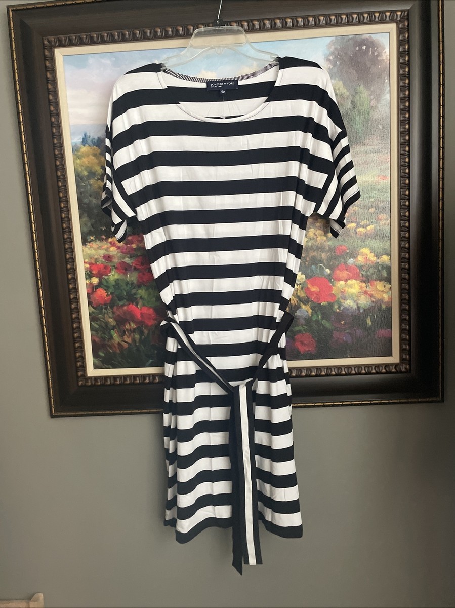 jones new york t shirt dress Jones New York Women's Tie Waist Midi T-Shirt Dress Black Size Large