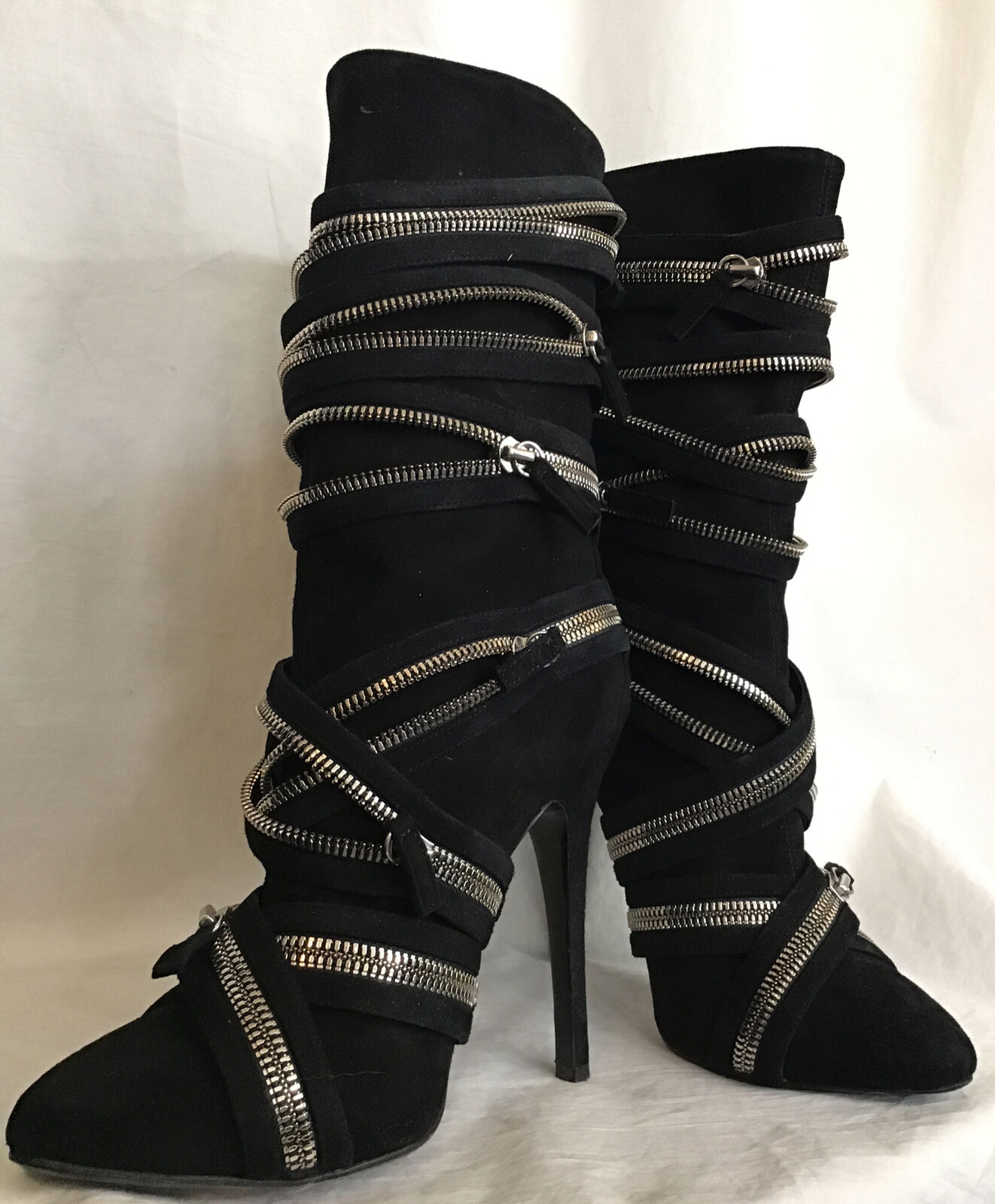 Giuseppe Zanotti For Balmain Wraparound Boots Black Suede Heel | eBay