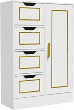 Bathroom Floor Cabinet Wood Free Standing Storage Organizer with 4 Drawers