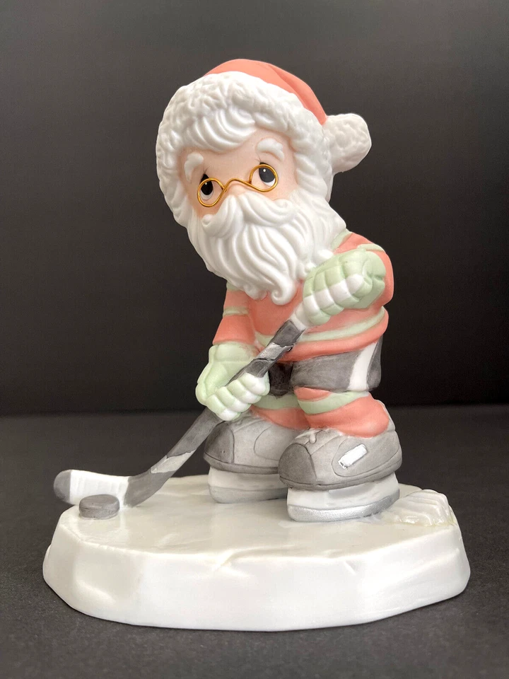 Precious Moments Checking Up On Your Holiday Porcelain Figurine Hockey Santa - Image 4 of 4