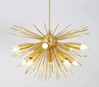 Mid Century Sputnik Kronleuchter, Statement Urchin HALO Kronleuchter Messing ...