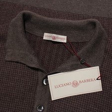 Polo Luciano Barbera nuova con etichette in maglia taglia 50 US M in viola/grigio 100% cashmere