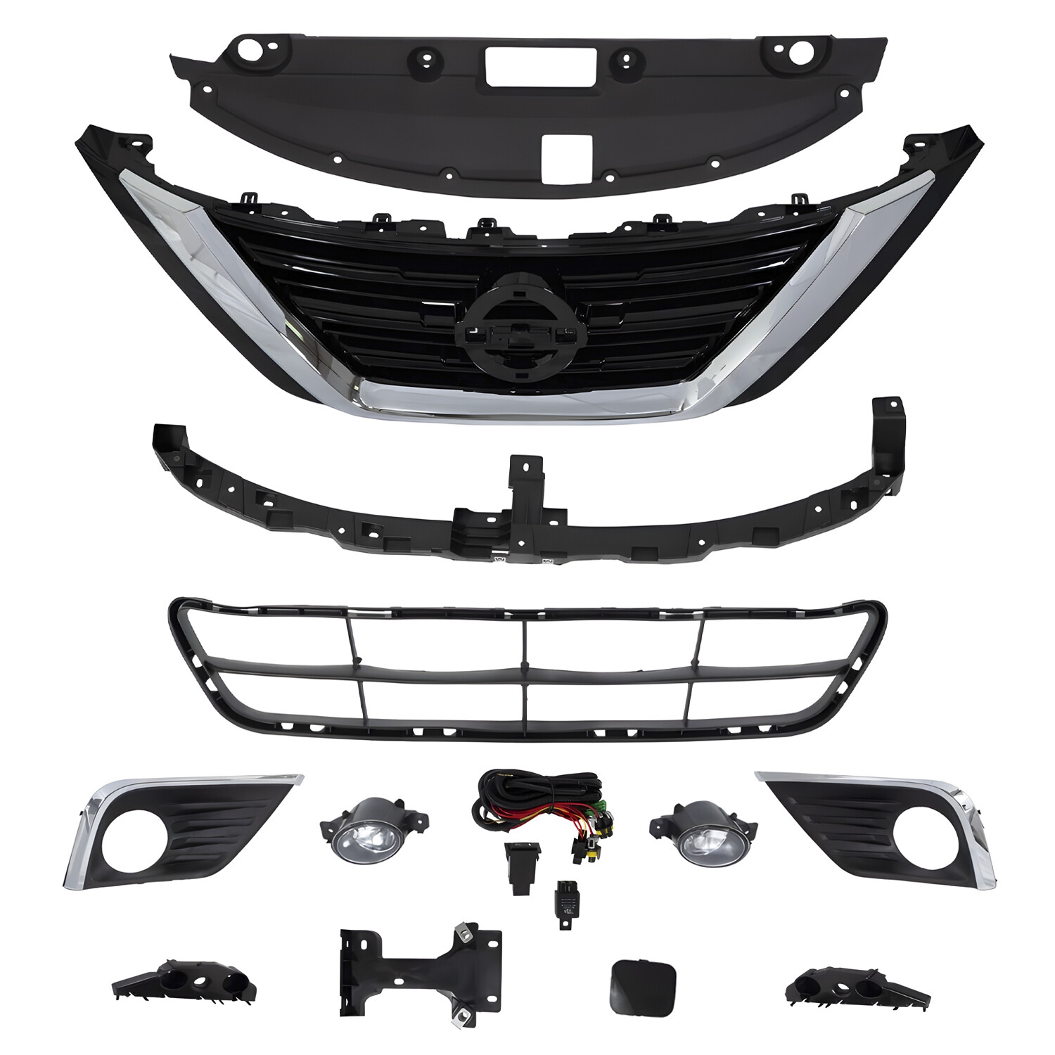 12PC For Altima 2016-2018 Grille Fog Light Kit Radiator Cover Bumper Bracket Kit