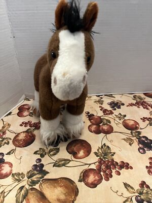 Wild Republic Clydesdale Horse Brown & White Black Mane Pony Self Standing Plush