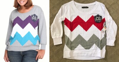 COOGI Womens Long Sleeve Sweatshirt White Red Size S SMALL Zig Zag Top NEW