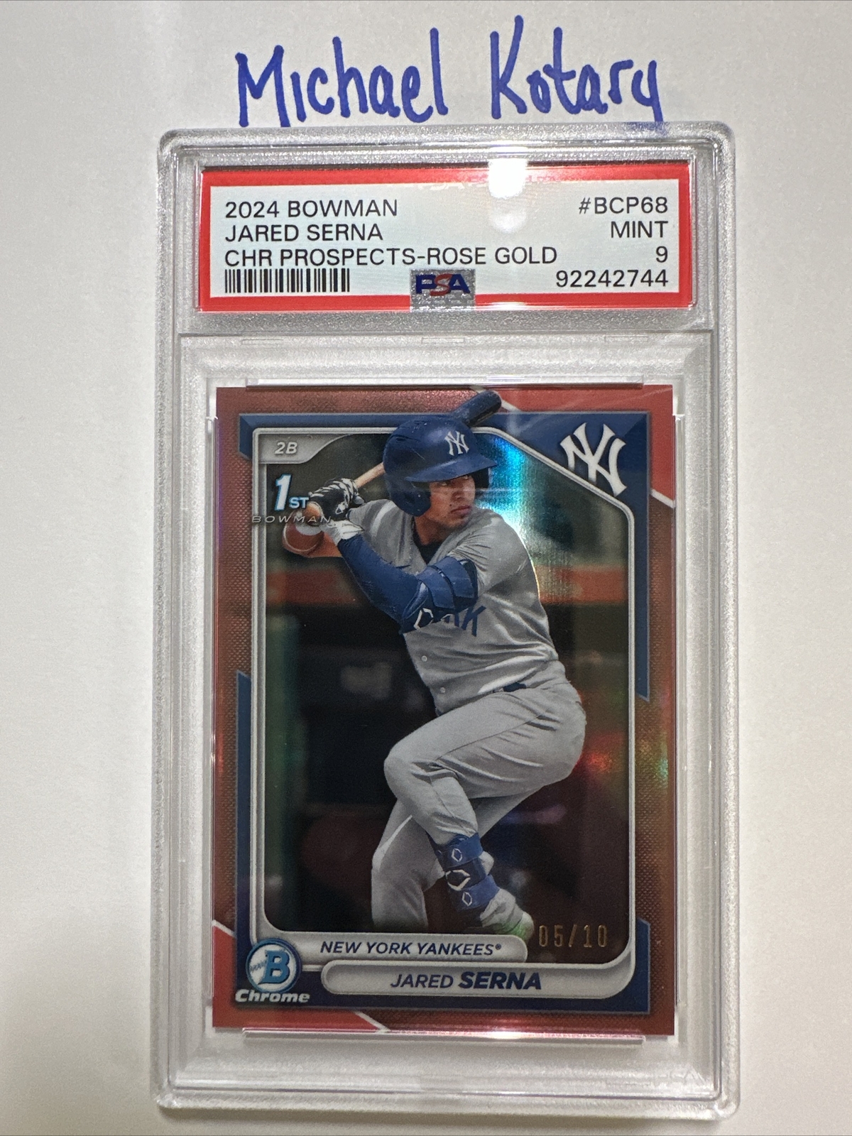 JARED SERNA 2024 BOWMAN CHROME 5/10 ROSE GOLD REFRACTOR PSA 9 Yankees 1st Bcp68