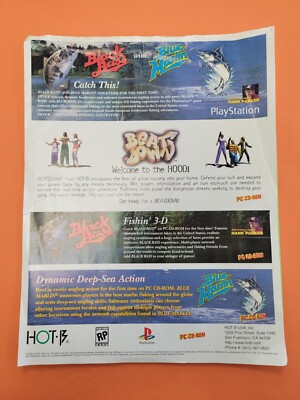 HOT-B Black Bass Blue Marlin Playstation PC 1999 Flyer Ad Sheet Print E3 Promo