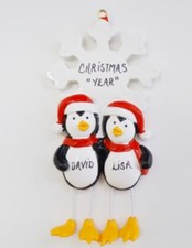 Personalized Penguin Snowflake Couple Christmas Ornament