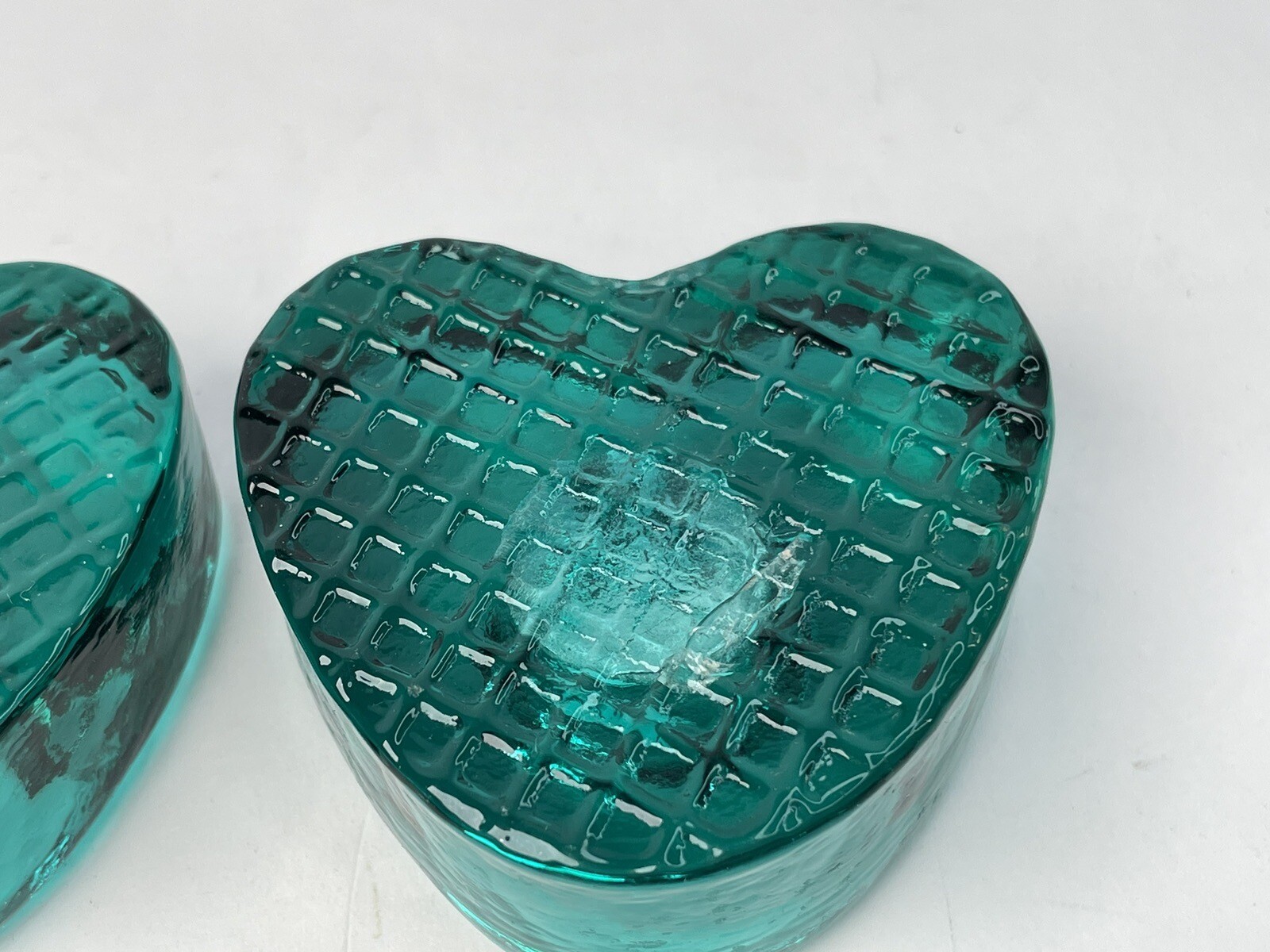 Heavy Heart Shaped Glass Green Candle Stick Holders 2 x 2 inch Set of 2