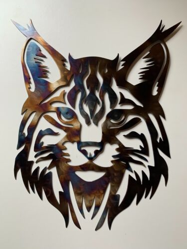 Lynx Wild Cat Head Metal Wall Art Wildlife tribal tattoo style 2 colours/sizes - Picture 8 of 9