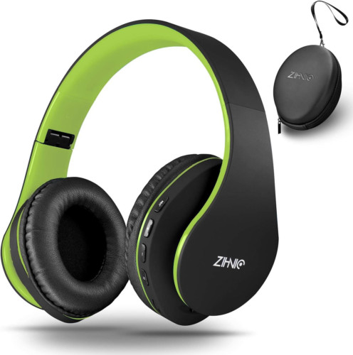ZIHNIC Bluetooth Headphones Over-Ear, Foldable Wireless and Wired Green