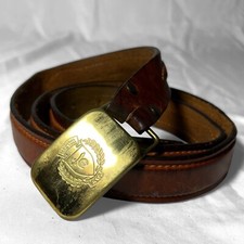 Brown Leather Western Leegin Belt 1986 Shriners Brass Buckle 1980s Vintage