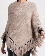 197. NWT Ralph Lauren Camel Tassel Wool Cable Sweater Poncho One Size 198