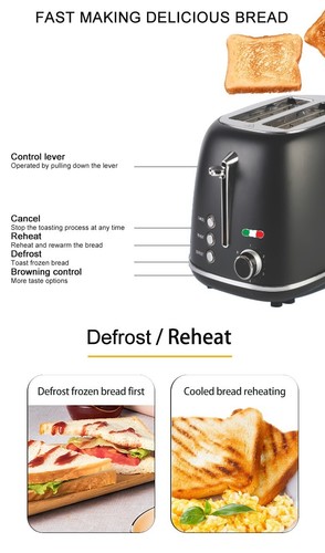 Vintage Electric Kettle & 2 Slice Toaster SET Combo Deal Stainless Steel Black - Picture 7 of 23