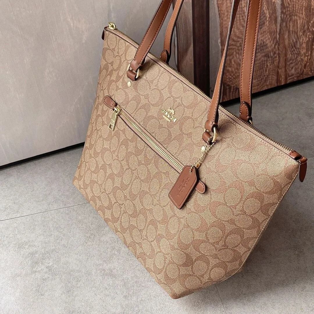 COACH F79609 Coach Signature Gallery Tote Bag Brown Shoulder Bag