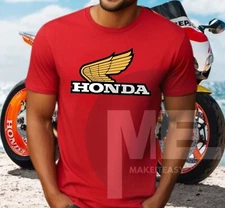 Honda Yellow Wing Gold T-shirt Red Black Unisex Tee Fan Gift