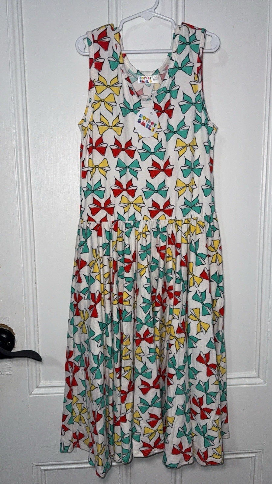 Dot Dot Smile Girls Sleeveless Long Tank Dress Multicolor Bow Print Size 12/14