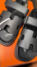 Chypre Mens Black Leather Slide Sandals Slip ...