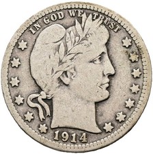 United States 1/4 Dollar Barber Quarter 1914 D Denver Silver #45
